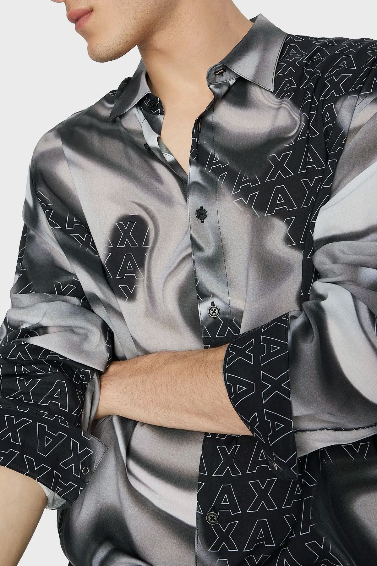 پیراهن / بلوز دکمه دار مشکی مردانه آرم طرح 6rzc10 ZnRNZ 22BS Armani Exchange