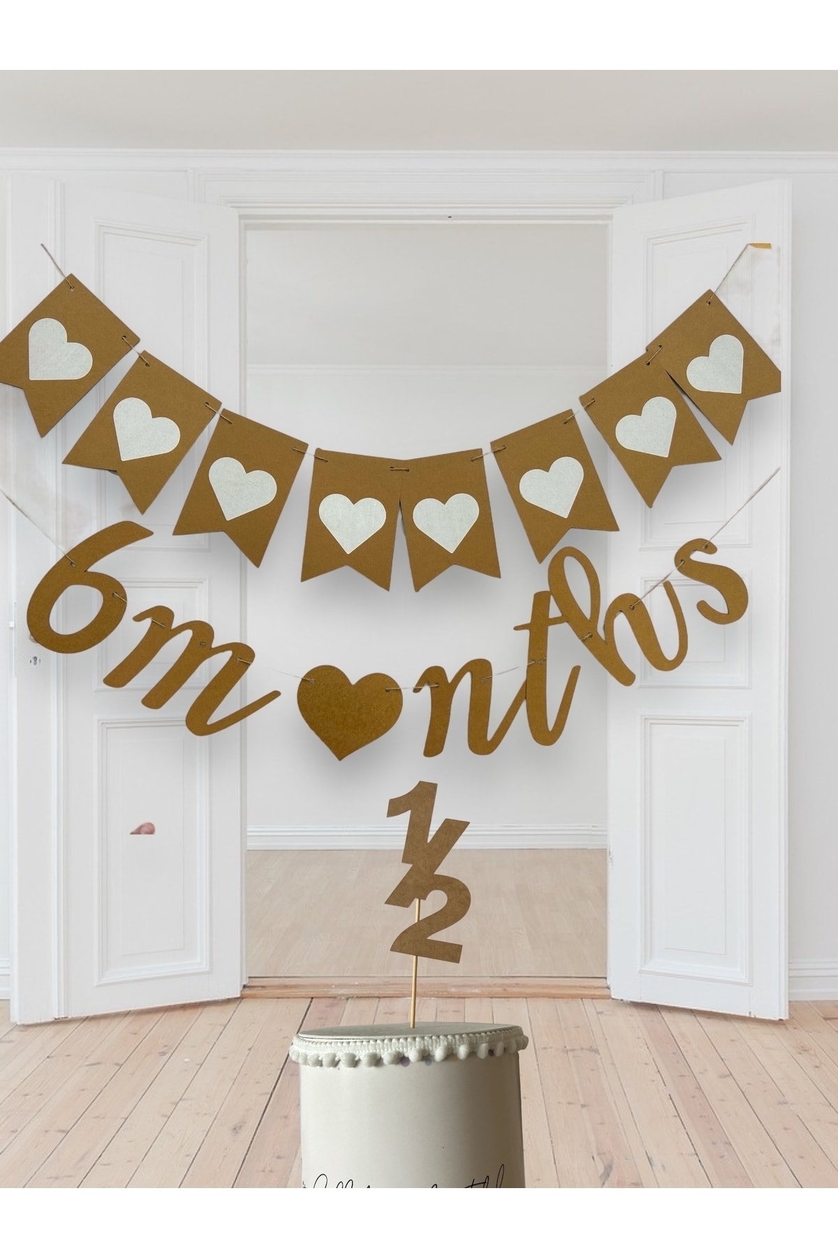 Partifabrik Kraft Beyaz Retro Yarım Yaş 6months Parti Seti 3 parça