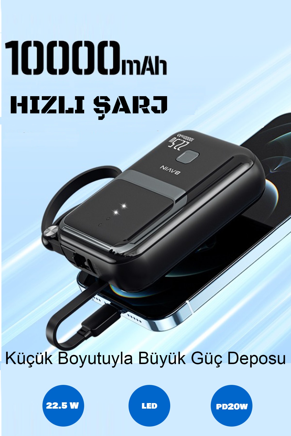 10000 Mah İos Ve Android Uyumlu Powerbank Type-c Lightning Güç Deposu 2