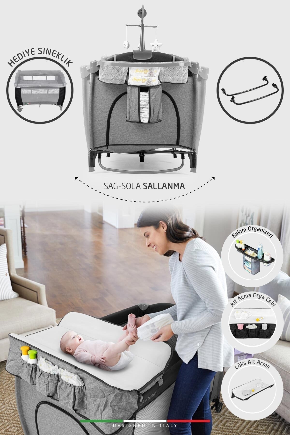 Elele Almonte Oyun Parkı Park Yatak XL 70x120 cm Siyah-Gri fotoğrafı 3 (önizleme)