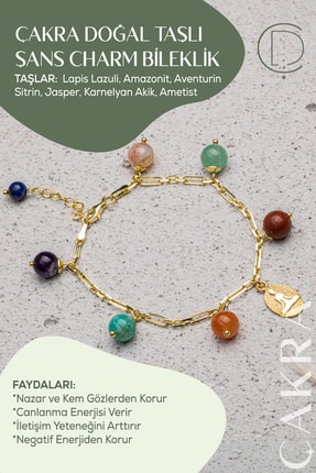 ÇAKRA DOĞAL TAŞ 925 Ayar Gümüş Doğal Taşlı Charm Bilekliği (ŞANS BİLEKLİĞİ)