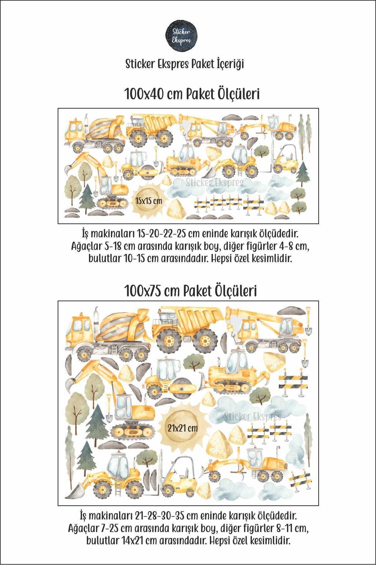 Sticker Ekspres Sarı İş Makinaları Çocuk Odası Duvar Sticker Seti fotoğrafı 3 (önizleme)