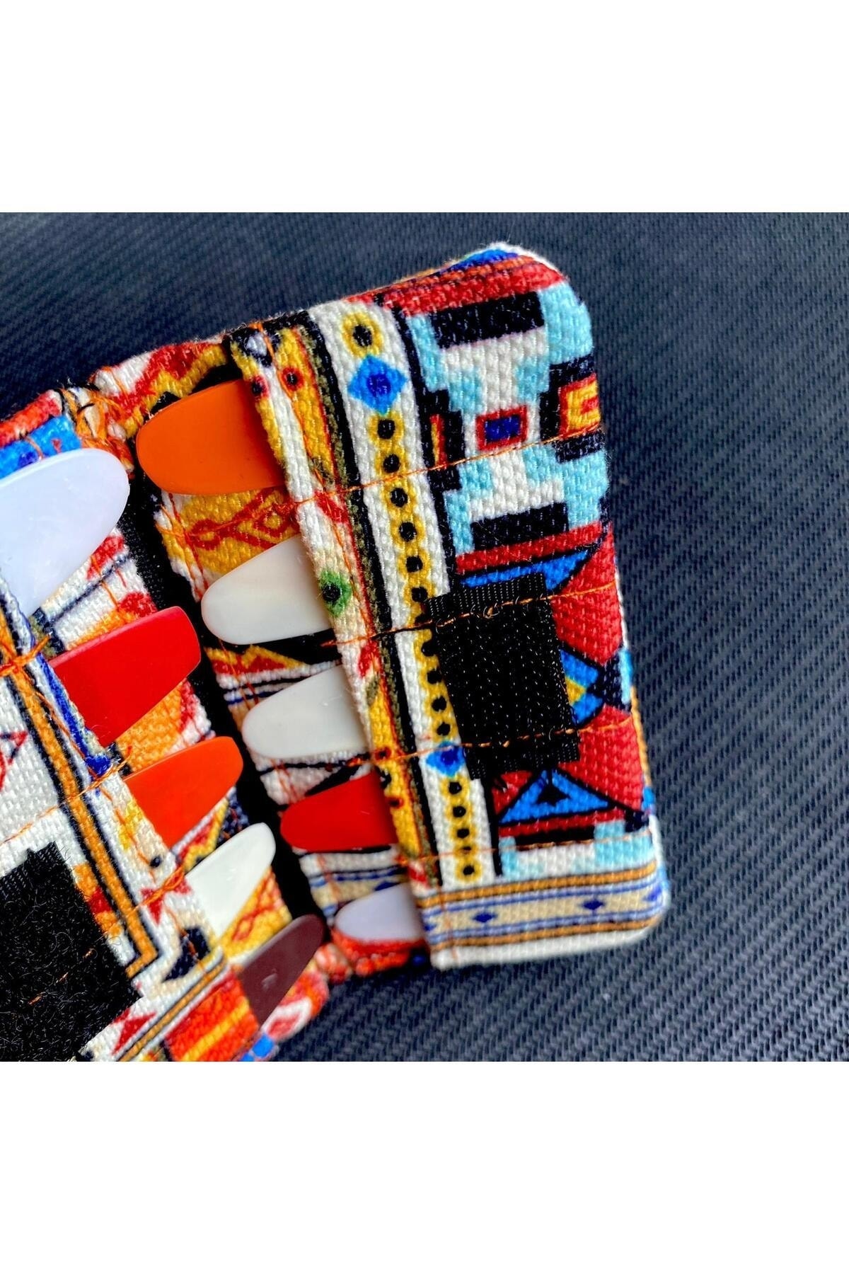 Saza Kondur Cırt Cırtlı Kumaş 10’lu Aşıklama Bağlama / Saz Mızrap(TEZENE) Cüzdanı