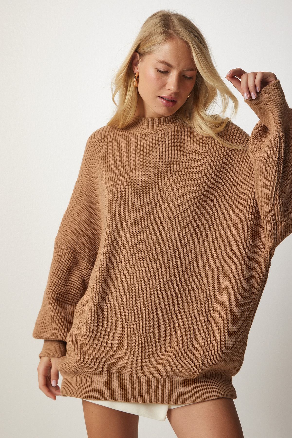 Happiness İstanbul-Damen-Strickpullover „Biscuit“ in Übergröße, Basic, mx00126 3