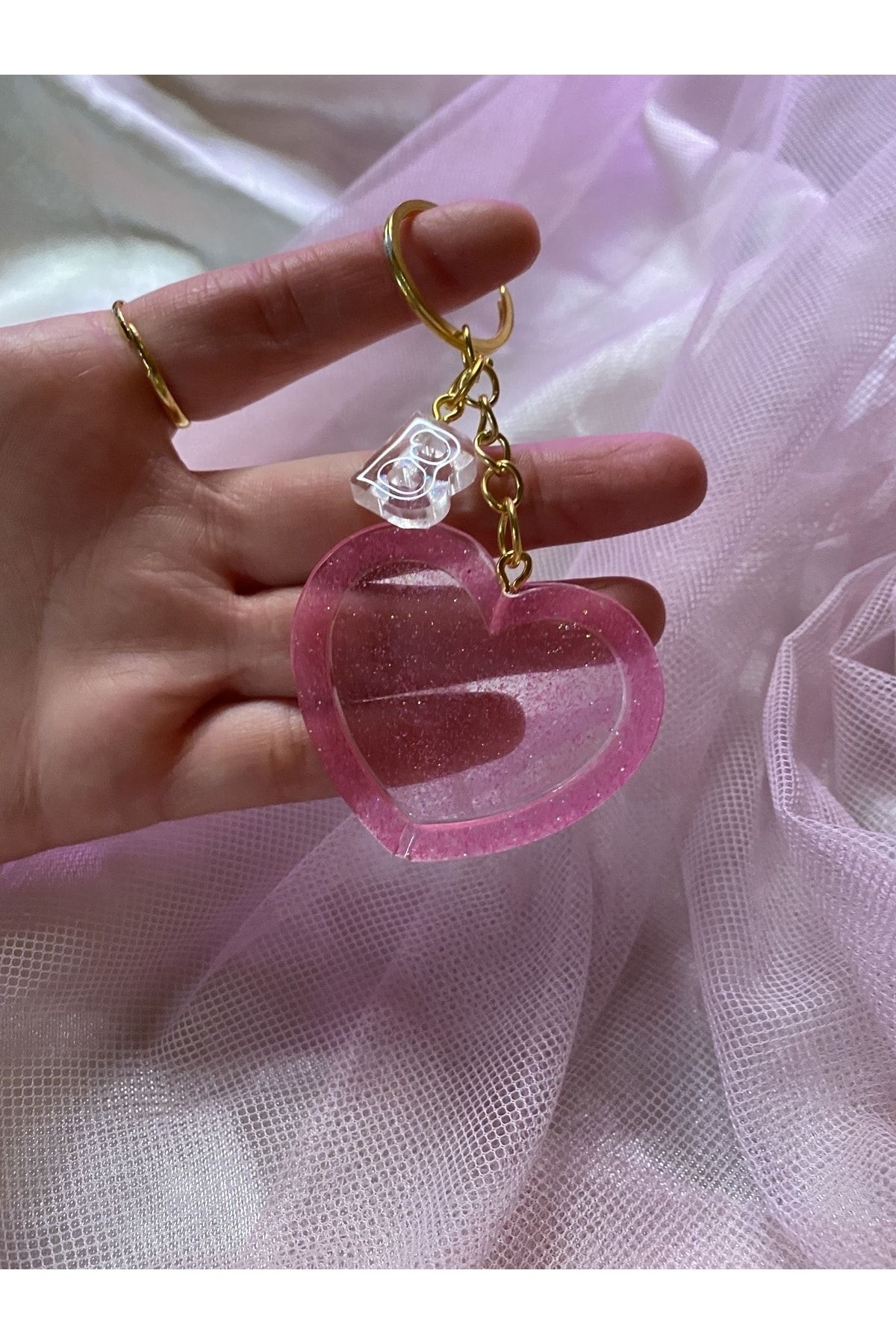 TATLIŞ-model handmade epoxy heart keychain, 1 piece, 3
