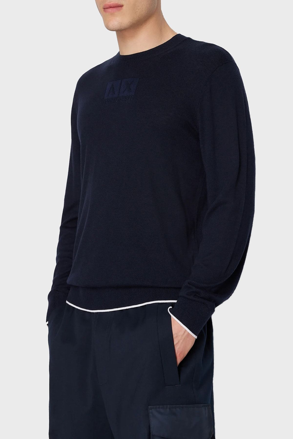 Armani Exchange Cotton Regular Fit Logo Detailed Sweater Men s