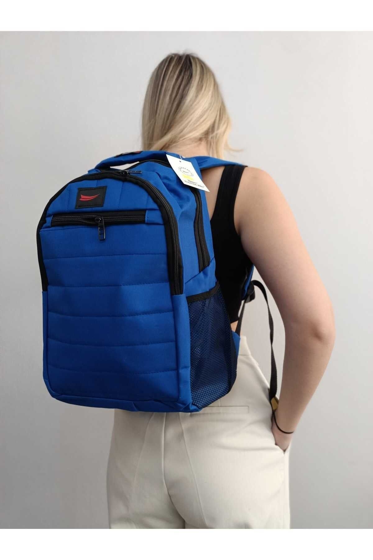 Blue top striped backpack