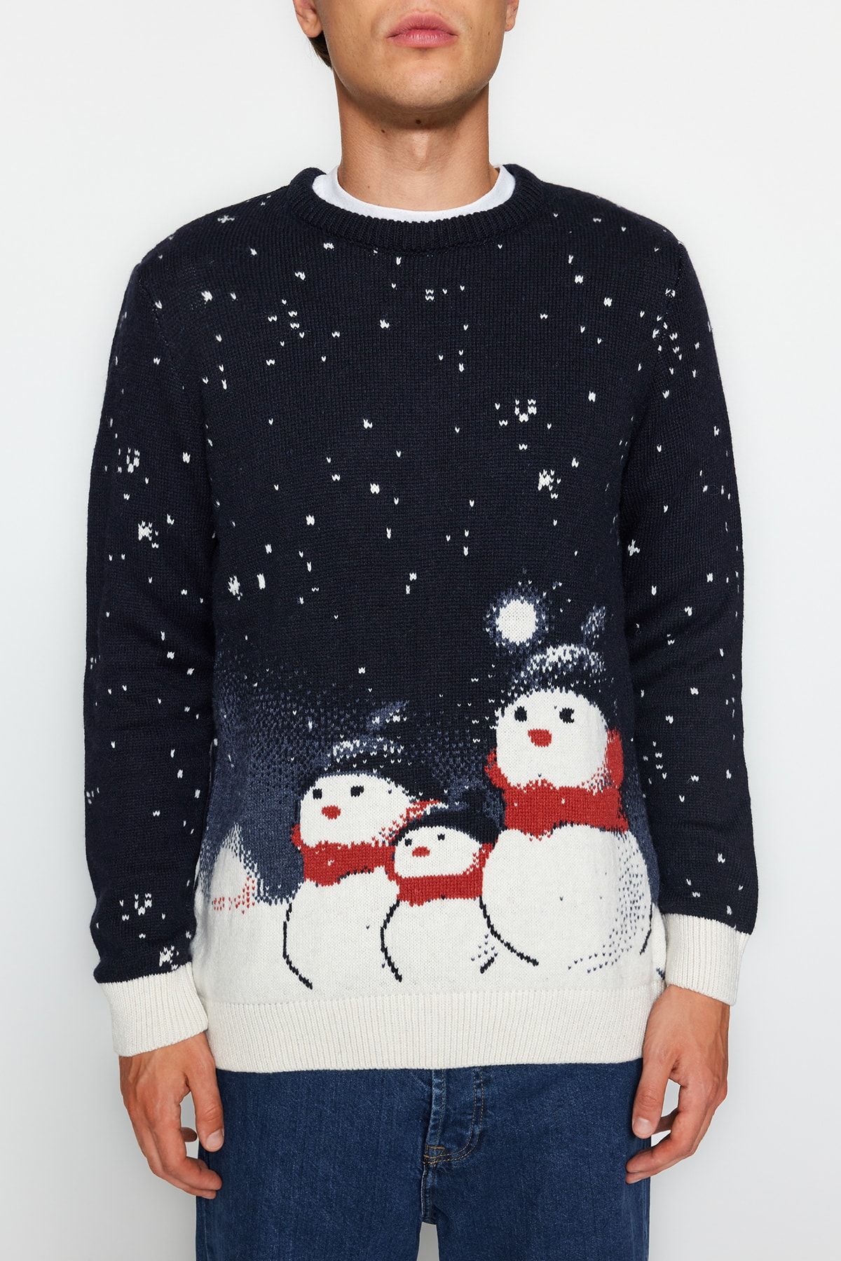 Trendyol Collection-Christmas Patterned Multicolored Man's Knitwear Sweater - Crew Neck, Regular Fit TMNAW23KZ00223 4