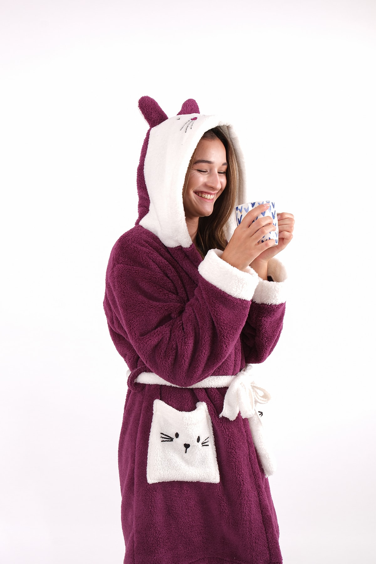 Welsoft bestickter Unisex-Bademantel und Morgenmantel mit Kapuze - 