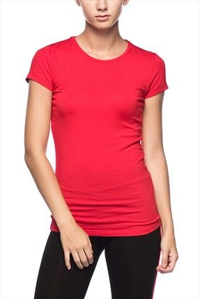 Kadın Kırmızı O Yaka Kısa Kol T-Shirt Us.B1.66002 USB66002