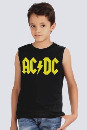 ACDC Logo Siyah Kesik Kol | Kolsuz Kız Erkek Uniseks Çocuk T-shirt | Atlet 1M1SB001FS