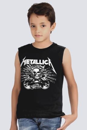 Metallica Kurukafa Siyah Kesik Kol | Kolsuz Kız Erkek Uniseks Çocuk T-shirt | Atlet 1M1SB090FS