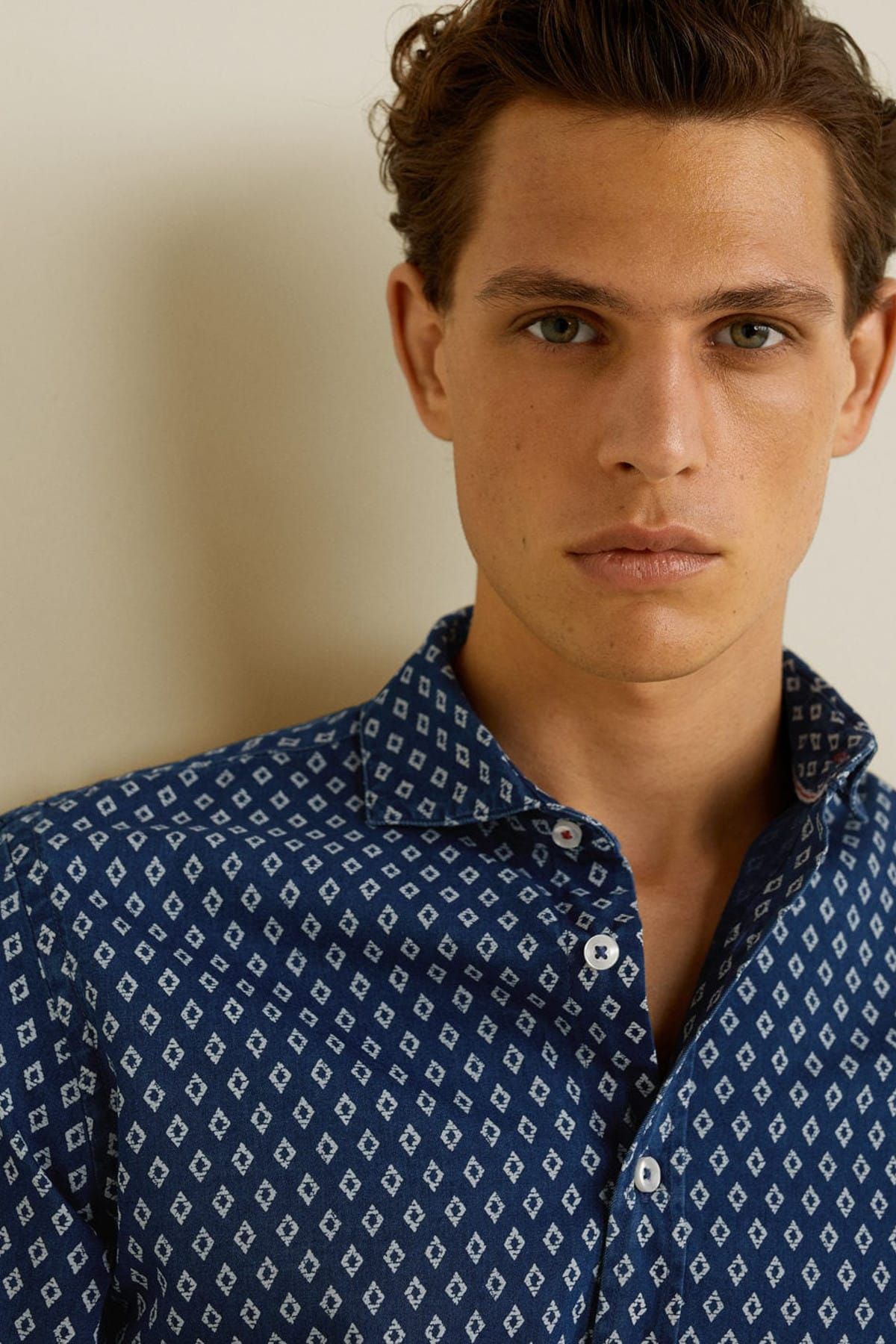 MANGO Man-Ανδρικό πουκάμισο Indigo Blue Slim Fit με γεωμετρικό σχέδιο53030527 5