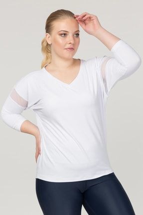 Büyük Beden Beyaz Kadın Antrenman T-Shirt FS-1769 TB19WF07S1769-1