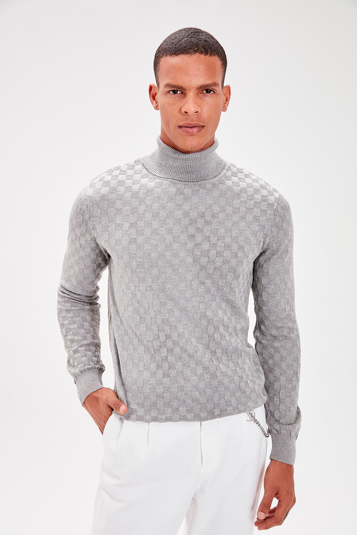 Trendyol Collection-Grauer Herren-Strickpullover mit Rollkragenpullover TMNAW20VK0004 8