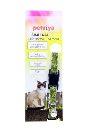 Simli Kadife Kedi Boyun Tasması Parlak Doku Yeşil PSKT-001