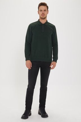 Erkek Newblend Polo Yaka Sweatshirt K.Yeşil 201 LCM 241029