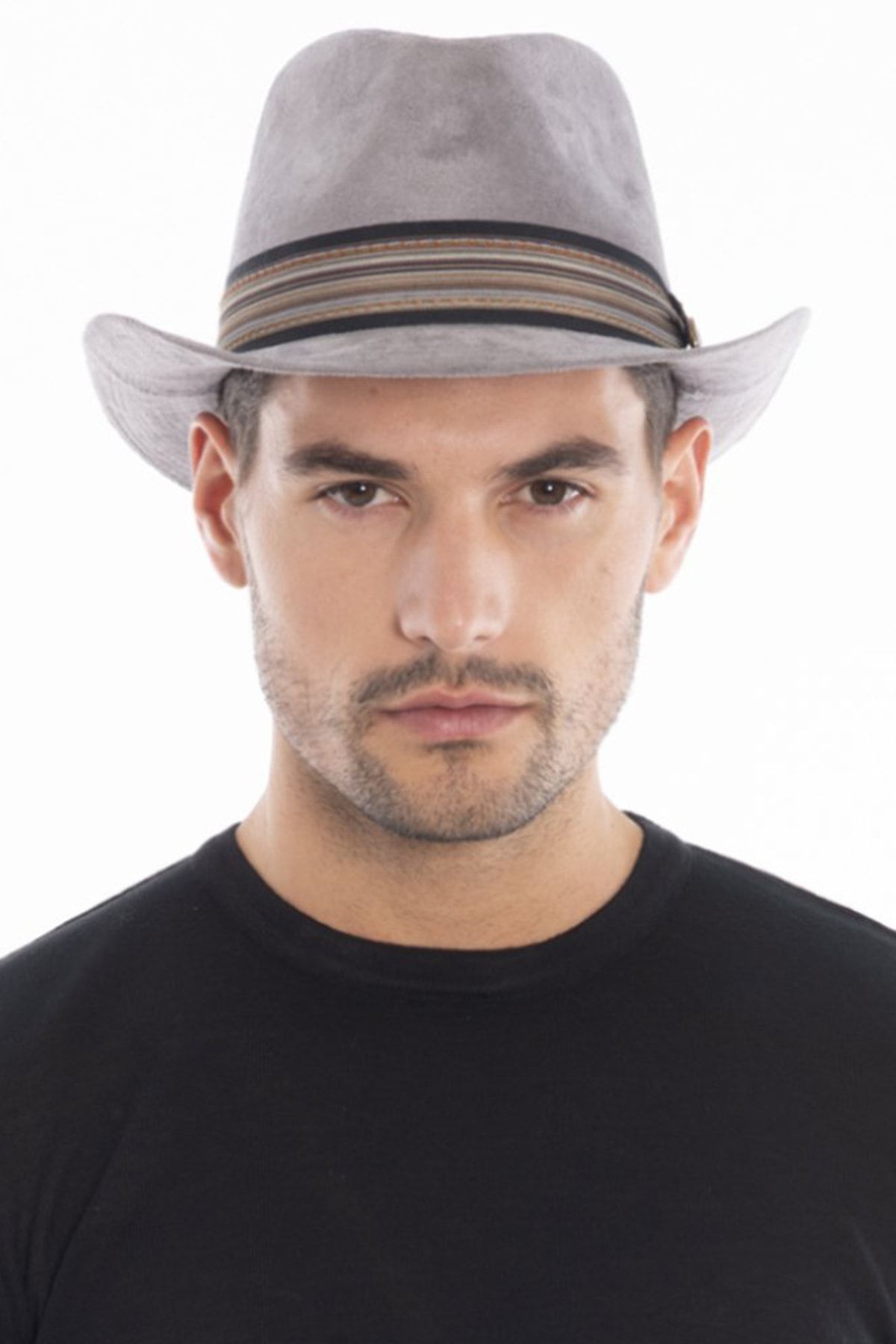 CosmoOutlet-Cowboy Model Nubuck Look Panama Trilby Unisex Gray Hat 2