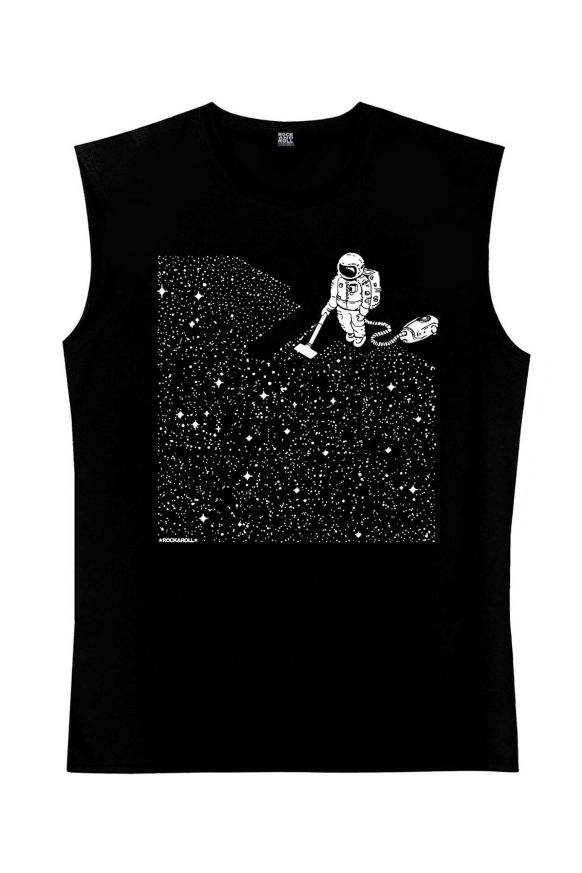 ROCKANDROLL Astronaut Cu Mătură Neagră Decupată Mânecă | Tricou Fără Mâneci Pentru Bărbați | Atlet Masculin - S