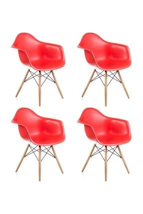 Kolçaklı Kırmızı Eames Sandalye - 4 Adet - Cafe Balkon Mutfak Sandalyesi DH-SANLISA-04