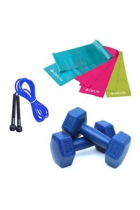 1 Kg x 2 Adet Plastik Dambıl 3'lü Pilates Bandı Atlama İpi BNT-DMBLM-IP-01