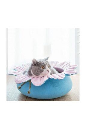 Çiçek Şekilli Kedi Yatağı Mavi/pembe 50 Cm 1677000159701