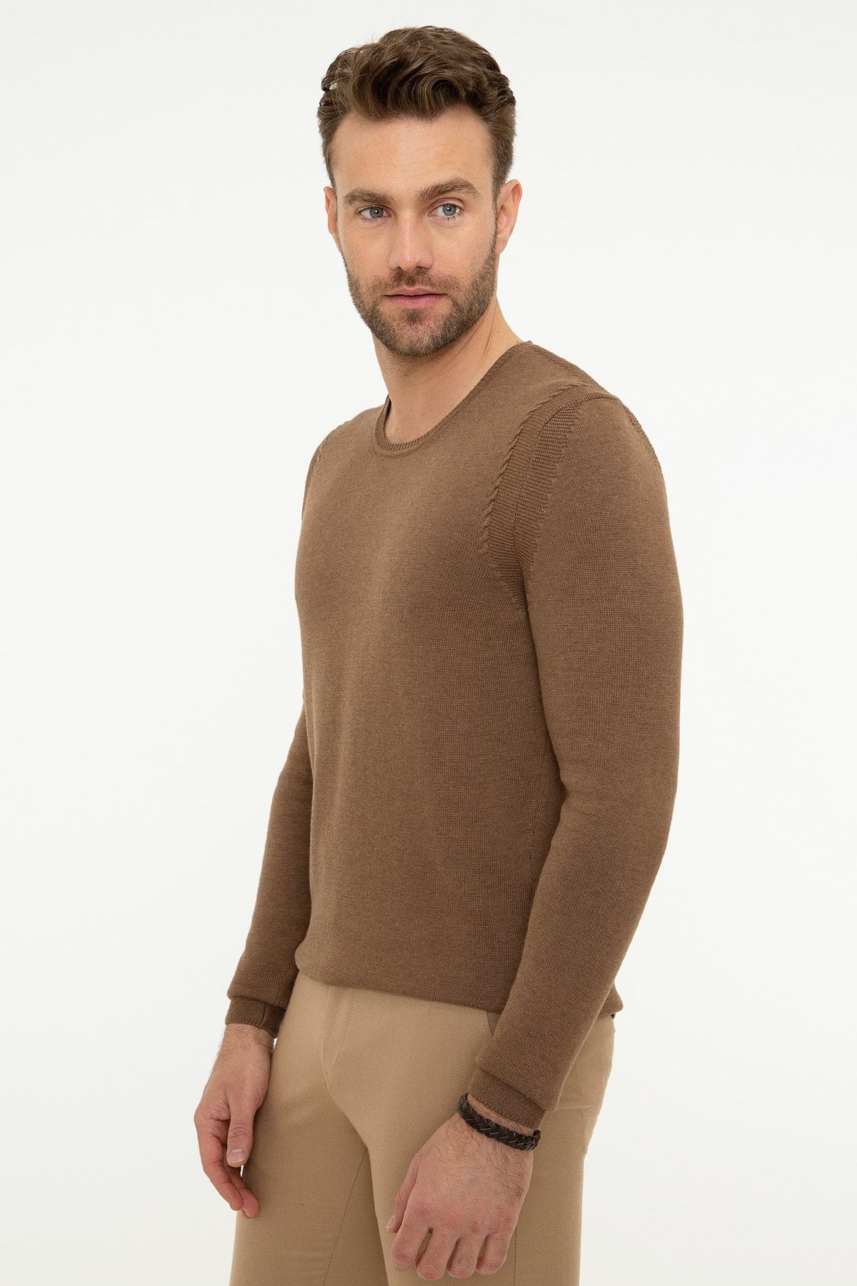 Pierre Cardin-Мъжки светлокафяв тесен трикотажен суичър G021SZ0TK.000.854041 3