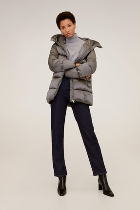 Mango Kadin Gumus Rengi Kapusonlu Kapitoneli Mont 67070546 Fiyati Yorumlari Trendyol