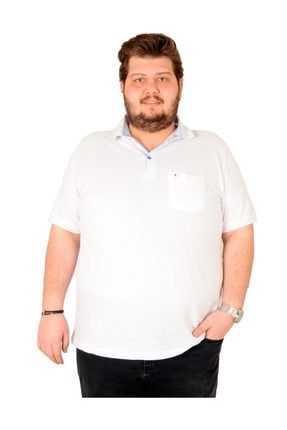 T-shirt Polo Yaka Cepli Klasik Pike 18552 Beyaz 18552bey-10XL