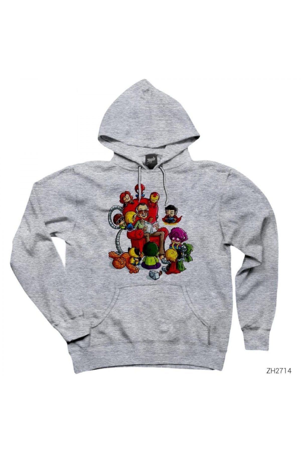 Z zepplin Marvel Stan Lee Story Gray Hooded Sweatshirt Hoodie