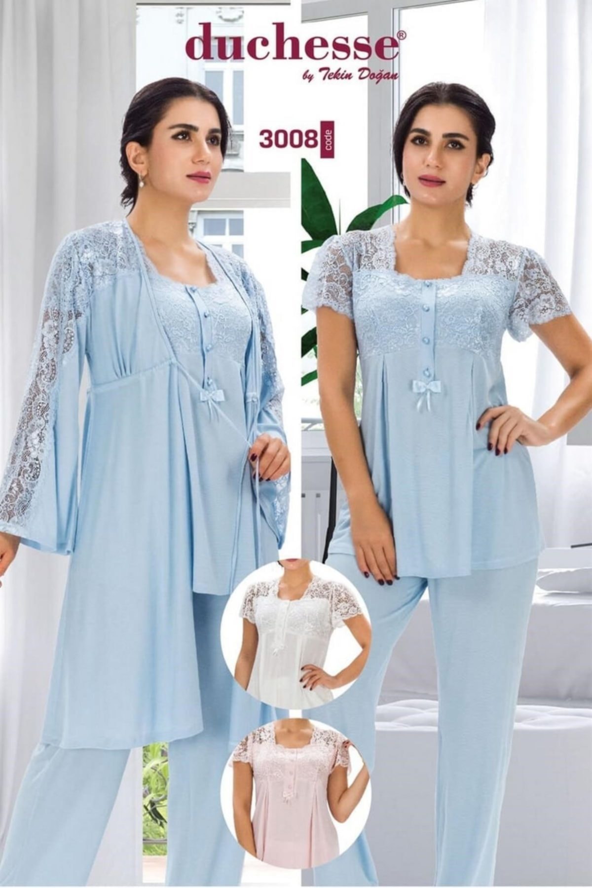 Duchesse 3008 Yakasi Dantel Detay Sabahlikli Lohusa Pijama Takimi Fiyati Yorumlari Trendyol