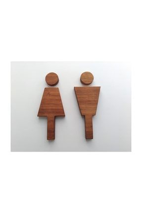 Ahşap El Yapımı Erkek Ve Kadın Wc - Tuvalet Figürleri 20x8 cm wc