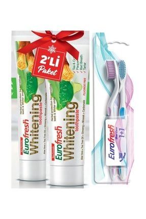 Eurofresh Misvaklı Beyazlatıcı Diş Macunu 112 gr + 50 gr + Eurofresh 2li Diş Fırçası Pembe Ve Mavi MİSVAK6