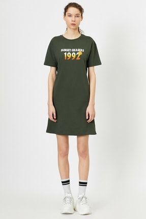 Kadın Yeşil Yazili Baskili Elbise 0YAL88195IK