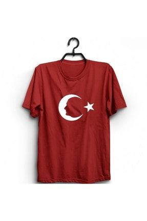 Unisex Kırmızı Ay Yıldız Atatürk Baskılı Kısa Kol T-Shirt TTS6579285