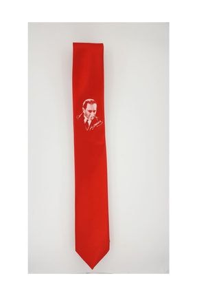 Atatürk Baskılı Kırmızı Saten Kravat ATA02
