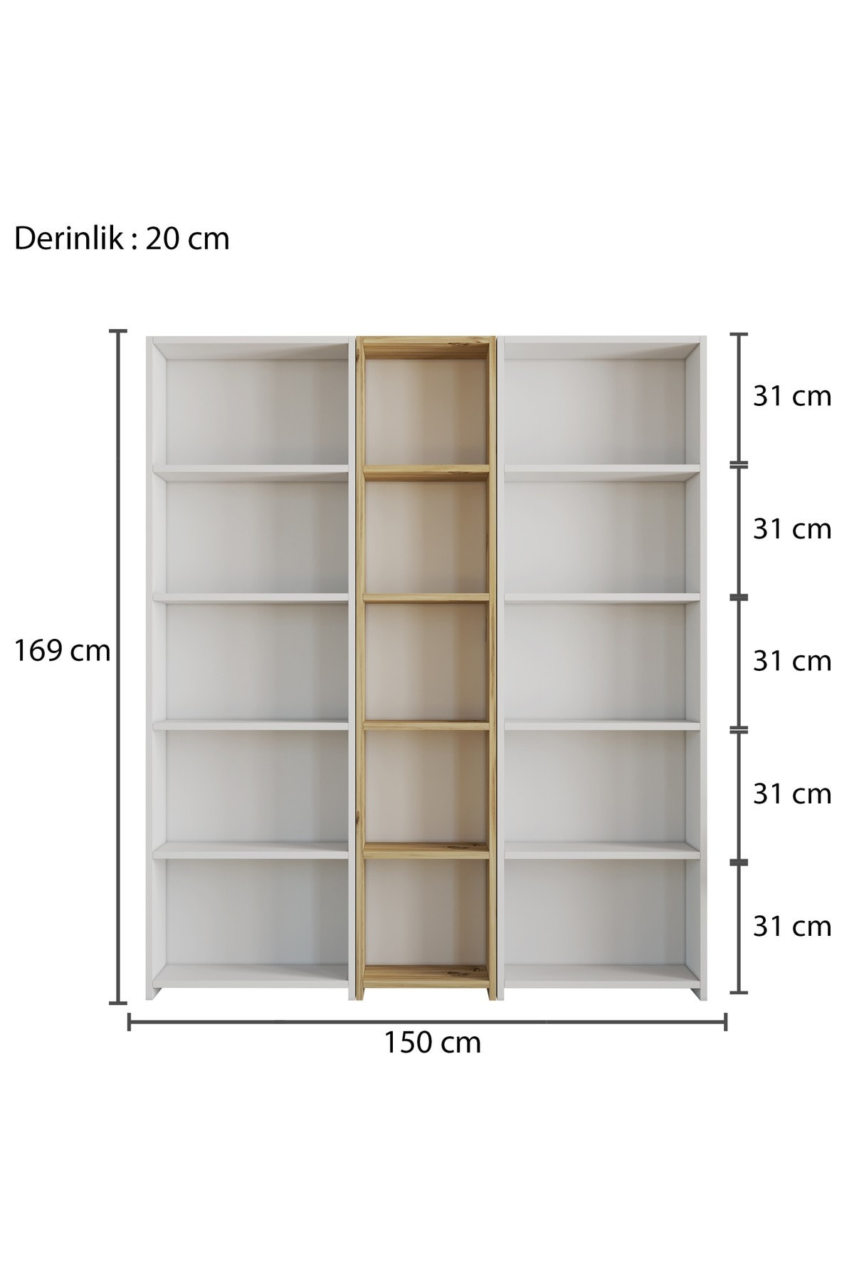 Rani Mobilya Rani M1 Geniş Kitaplık 15 Raflı Çalışma Odası Kütüphane