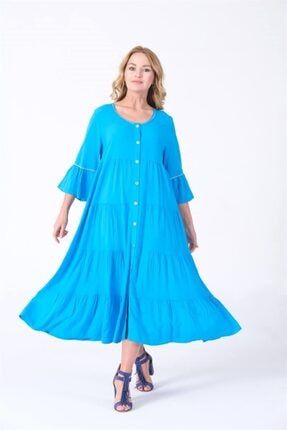 Kadın Turkuaz Renkli Otantik Elbise 3788