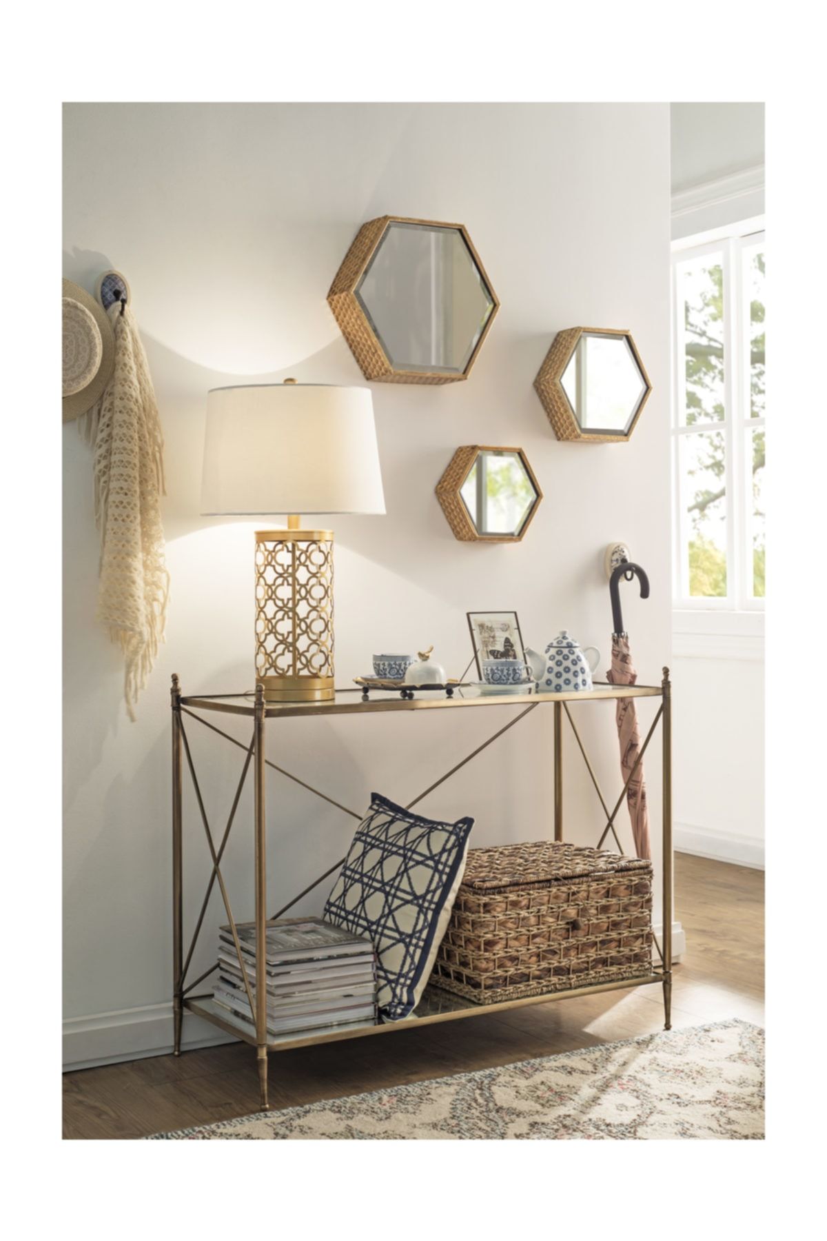 Warm Design 3lü Set Altıgen Duvar Aynası