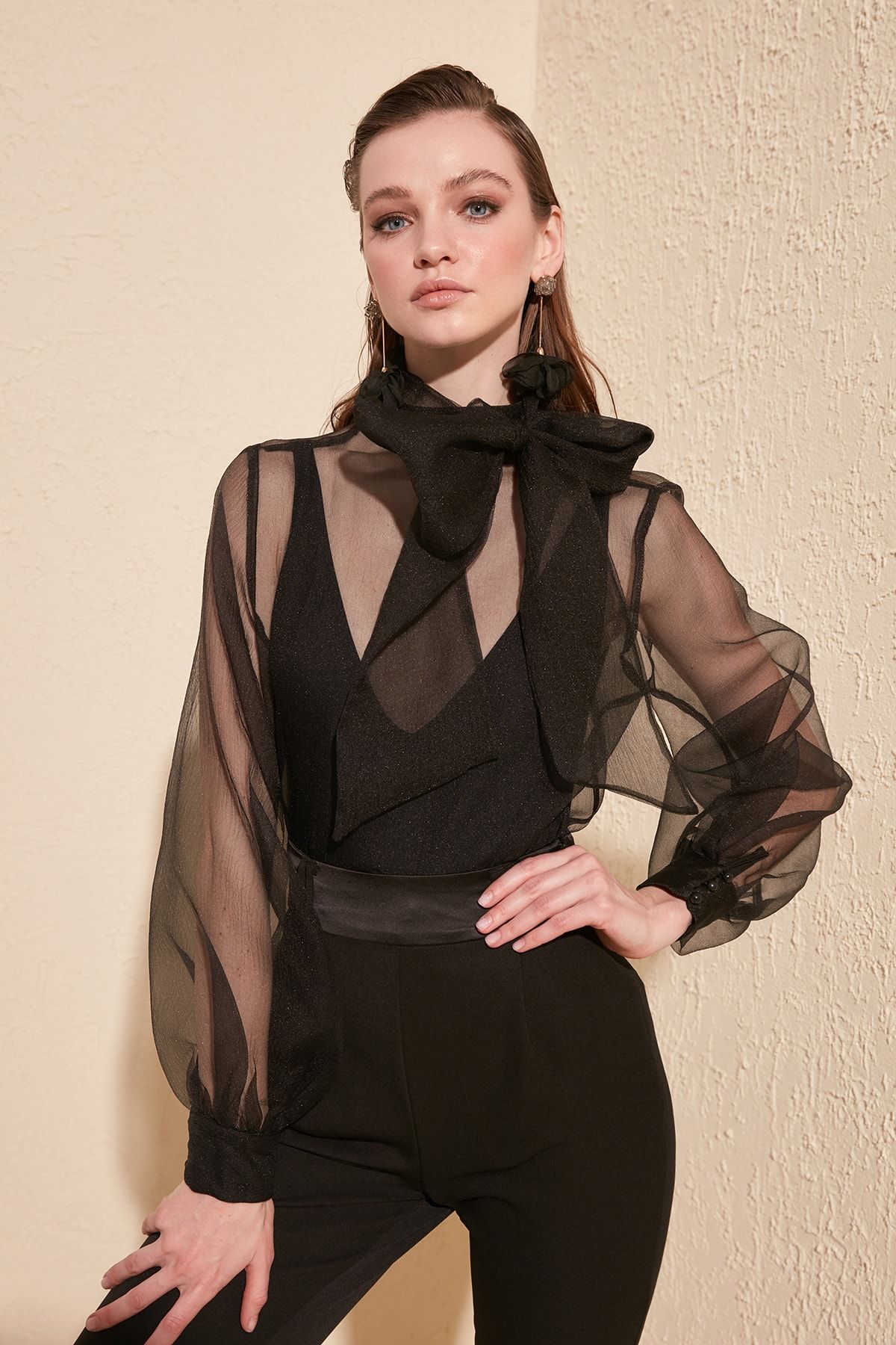 Trendyol Collection-Transparent Black Tulle Blouse - Woven, TPRSS20EL1182 11