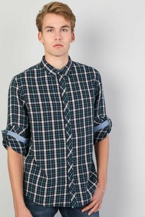 Regular Fit Shirt Neck Erkek Lacivert Uzun Kol Gömlek CL1047146