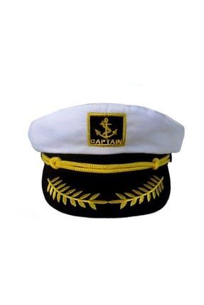 Partidolu Beyaz Renk Çocuk Denizci Kaptan Şapkası 6-7 Yaş 55 Cm Çap BP1027KPTN