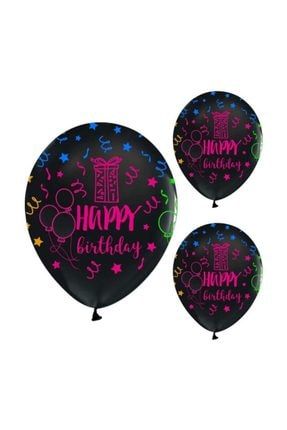 Partidolu 100 Adet Happy Birthday Floresan Fosforlu Parlayan Neon Balon Latex BLE10156