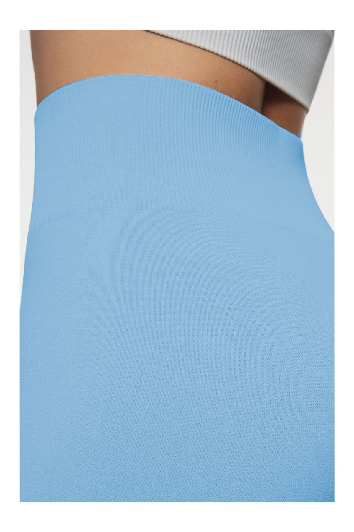 MİSTİRİK-Jerovin Model Recovery Knitted Seamless Push Up Short Shorts Ice Blue Color 6