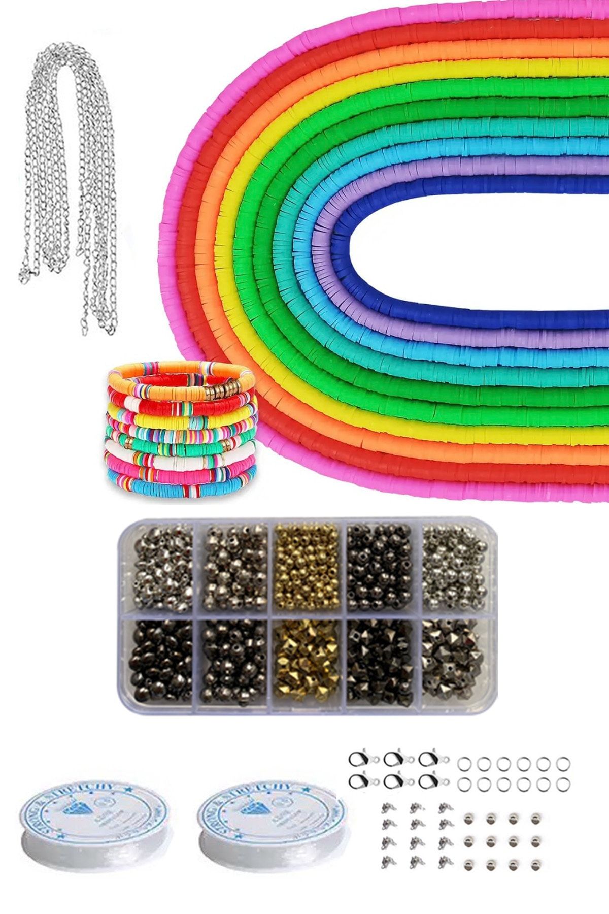 By MO Accessories Fimo Și Aparat Box În Culorile Curcubeului Set De Bijuterii Diy Hobby Mărgele Brățară Colier - One Size