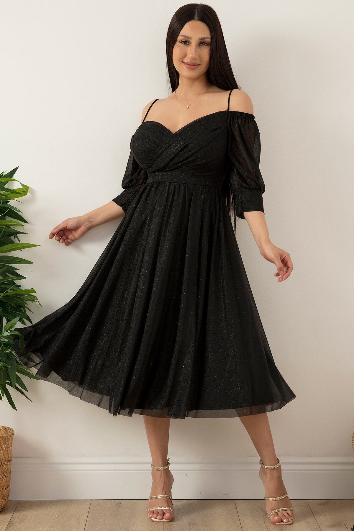 PULLIMM-Balloon Sleeve Midiboy Tulle Evening Dress 39626 3