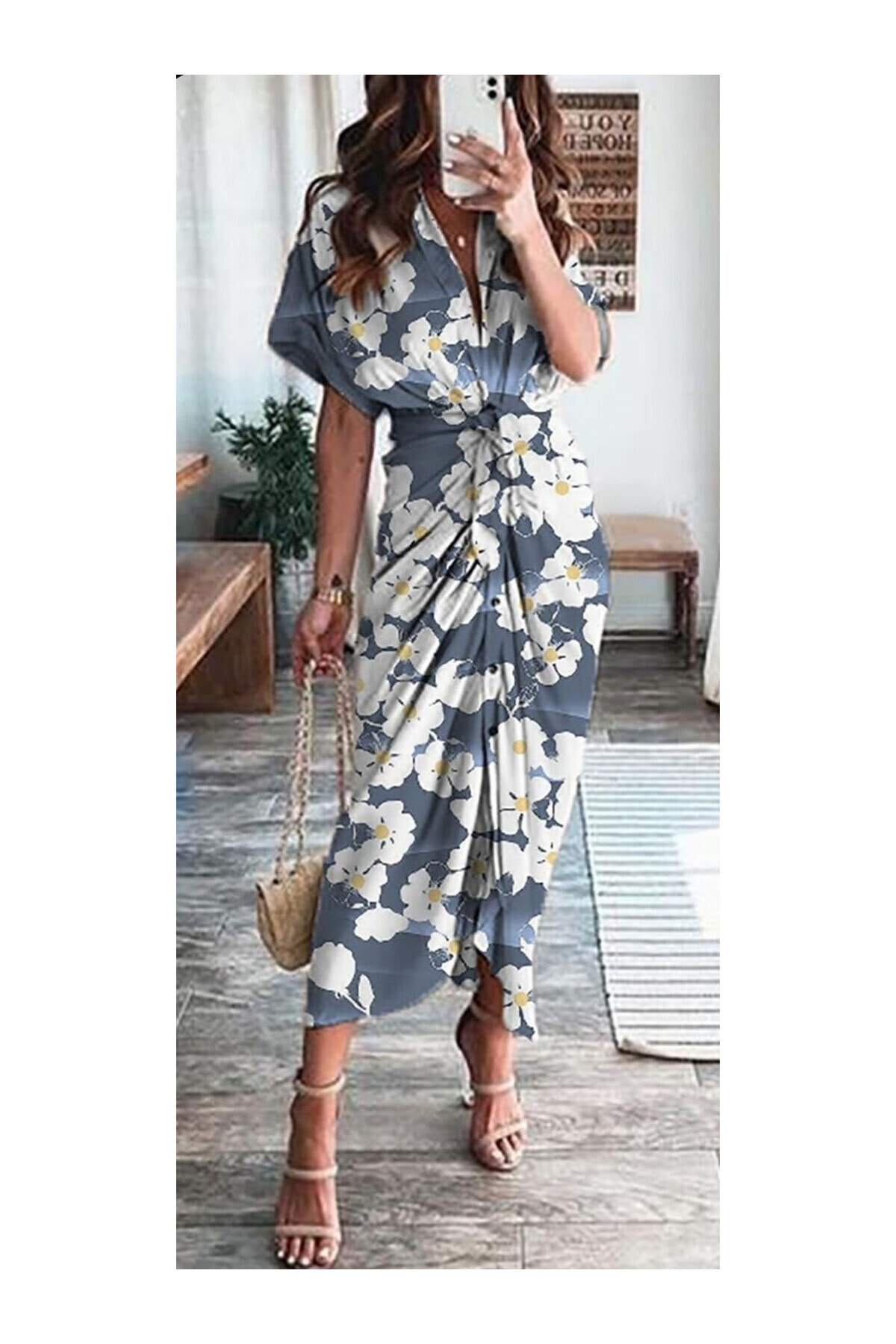 BLACK&GRACE Düğmeli Kimono Tarz Önü Bağlamalı Uzun Elbise Fiyatı, Yorumları - Trendyol