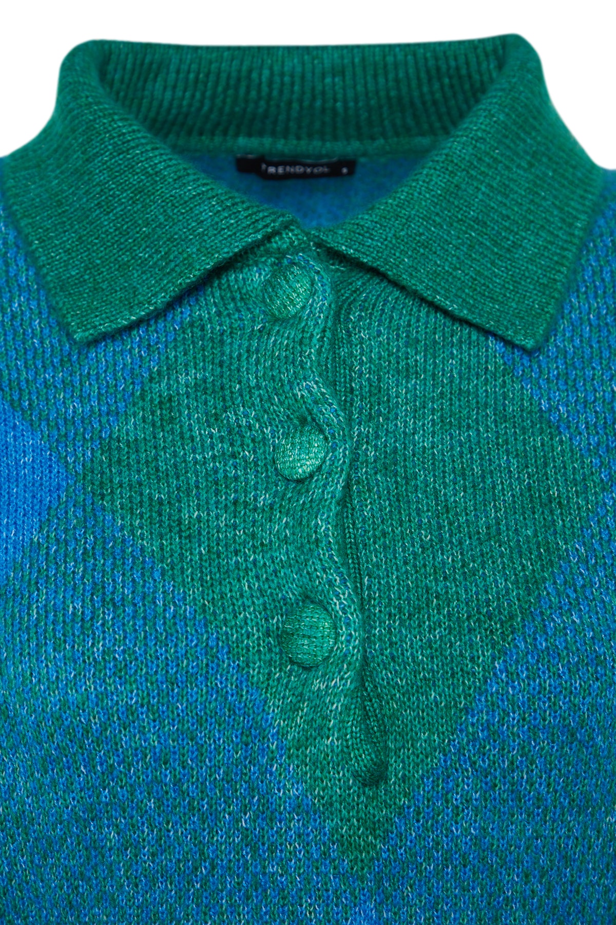 Trendyolmilla  Yeşil Geniş Kalıp Polo Yaka Baklava Desenli Triko Kazak TWOAW24KZ00713 - Görsel 7