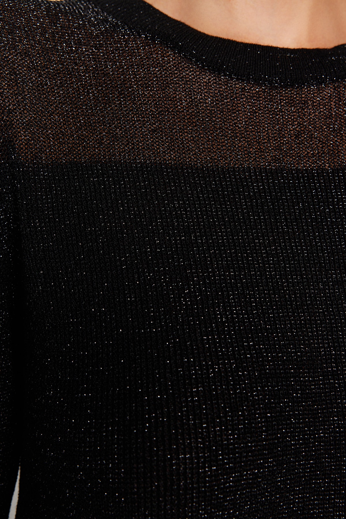 Trendyolmilla  Siyah Simli Transparan Detaylı Triko Kazak TWOAW24KZ01023 - Görsel 5