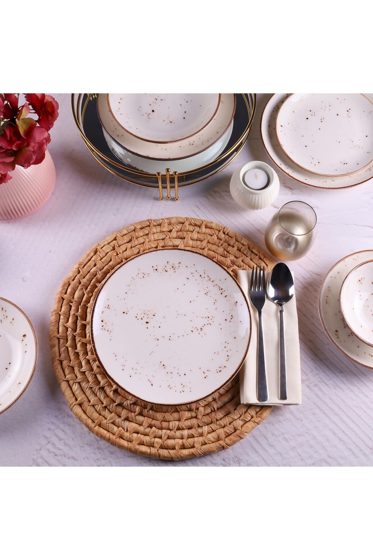 Stanbul Collection Reactive 46 Cream 24 cm 6 Serving Plates Serving Set